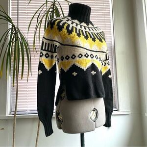 RALPH LAUREN Vintage Tribal Print Hand Knitted Sweater Black Yellow Size S